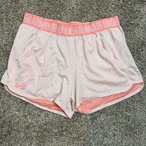 Under Armour HeatGear Mesh Athletic Shorts Peach Pink Women Medium MD Loose Fit